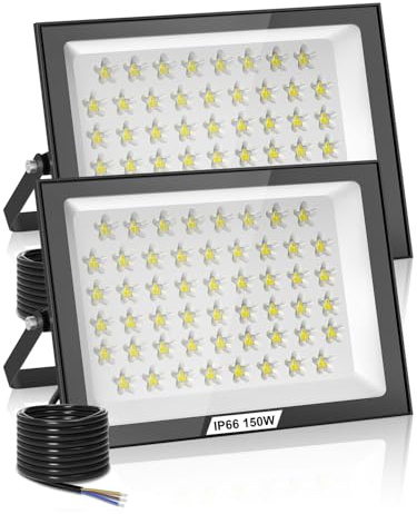 Projecteur LED Exterieur 150W 2 Pièces,15000LM Super Lumineux Spot LED Extérieur,6500K Blanc Froid Spot Extérieur Puissant,IP66 Étanche Eclairage Exterieur pour Jardin, Terrasse, Garage, Terrasse