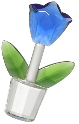 Miniature Crystal Tulips Flower Figurine Glass Ornament for Wedding and Anniversary Home Office Desktop Decoration