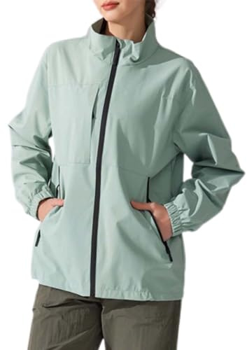 Trench Antipioggia Leggera Giacca Antipioggia Impermeabile con Cappuccio con Tasche Giacca da Ciclismo Trekking 4 Stagioni Jacket Cappotti Antivento Leggera Abbigliamento Trekking Donna