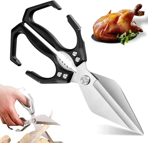 Seattleget Kitchen Scissors Silver, Multifunctional Heavy-Duty Kitchen Shears, Japan Cooking Scissors with Ergonomic Handle, Cut Chicken, Duck More with Ease, Transform Your Cooking Experience (E)