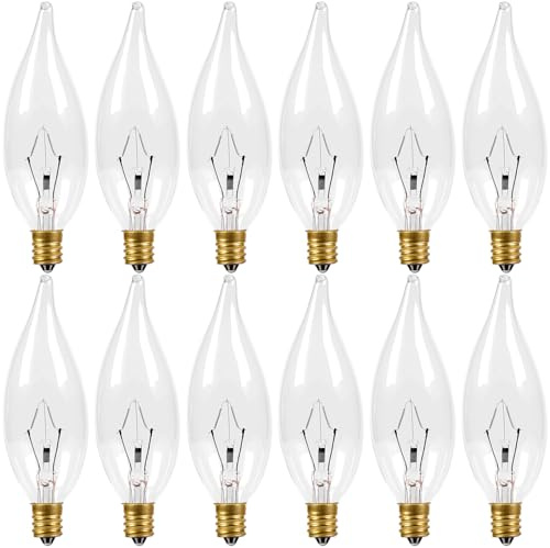COLWATT 12-Pack Candelabra Light Bulbs 60W Warm White 2700K, 650 Lumen Candle Chandelier Bulb for Ceiling Fan Pendants or Outdoor, CA10 Type B Clear E12 Copper Base Dimmable