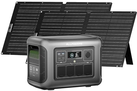 ALLPOWERS R1500 LITE generador solar portatil 1056Wh 2 Paneles solares 100W | pico 3200W,Batería LiFePo4,MPPT 650W max,SAI<15ms,Carga Solar/Red/Coche,para Hogar Emergencias Exteriores