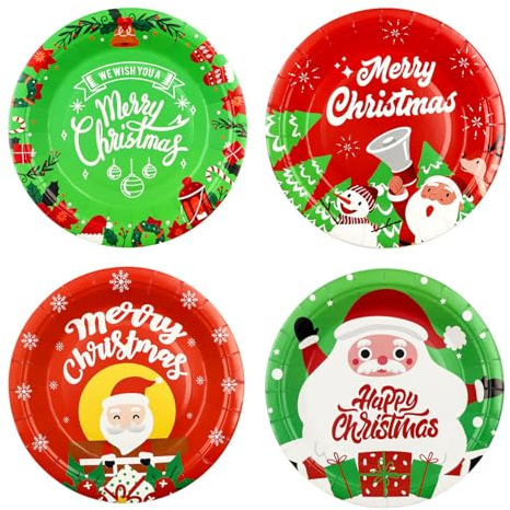 Cisolen 40 Stück Pappteller Weihnachten Papier Weihnachten Party Geschirr Set 9 Zoll Runde Weihnachtsteller Pappe Dessertteller Kuchenteller für Weihnachtsteller Parteien Tischdekoration