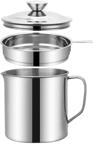 Wakauto Stainless Steel Oil Storage Jug with Fine Mesh Strainer 1.3l Grease Container with Lid Kitchen Used Oil Filter for Bacon and Cooking