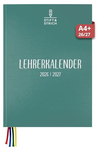 Stift & Strich - Lehrerkalender 2026/2027 Lehrerplaner August–Juli mit Notenlisten, Wochenplaner, Jahresübersicht, Einstecktasche & Lesebändern (DIN A4)