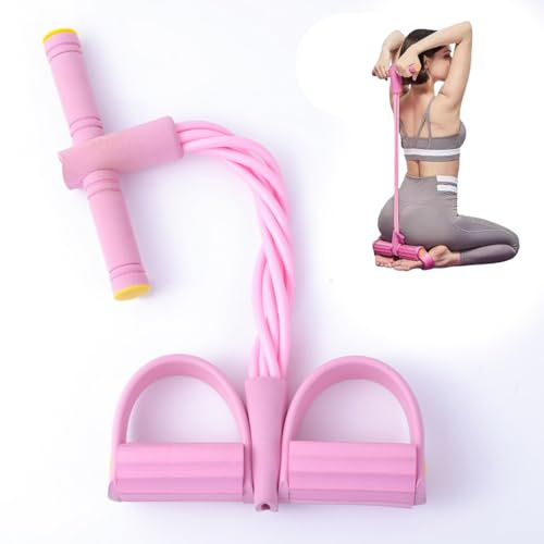 YIPFEN Élastique Musculation 1 Pièce avec Pédales et Poignées Bande de Résistance Fitness 6 Tubes pour Abdominaux Yoga et Entraînement à Domicile Rose