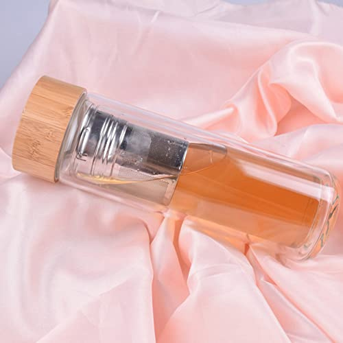 TIKATARER Botella Infusora de té de 400 Ml, Botella de té con Aislamiento de Vidrio de Borosilicato Alto, de Filtro Extraíble con Funda Protectora, Ideal para Viajes, Uso en Casa y Oficina