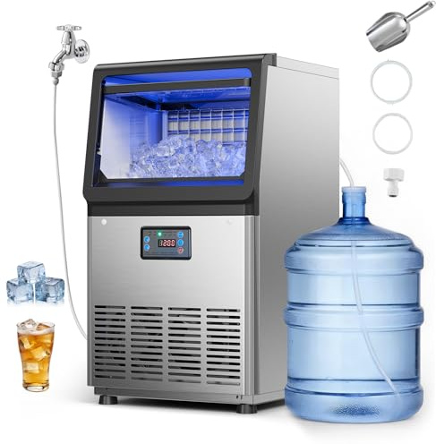 VEVOR Machine à Glaçons Commerciale 41 kg/24 h Capacité de Stockage 3-6 kg, Pour Restaurant Bar Café Bureau Maison, Appareil à Glace Cube en Acier Inoxydable, Affichage LED, Fonction Autonettoyante