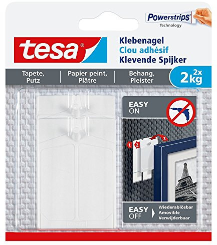 tesa Klebenagel für Tapeten und Putz, verstellbar (2 kg / 6 Nägel [3er Pack])