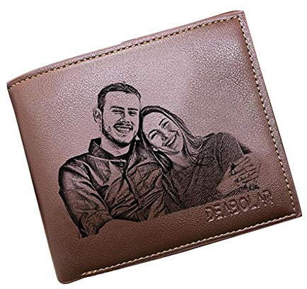 ASD Jewerly Personalisierte Herren Geldbörsen Benutzerdefinierte Foto-Geldbörsen Mannes schicke Leder Brieftasche ID Kreditkarte Foto Halter Dunkelbraun Einzelfoto