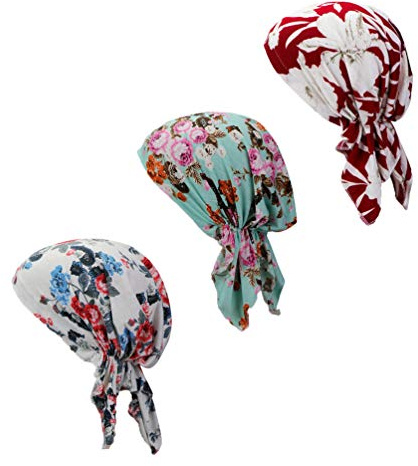 Förknuten ”Chemo”-huvudscarf, skydd för hjässan, keps, för kvinnor, lång stil, 3-pack, one size