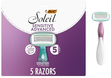 BIC Soleil 5 Sensitive Women's Disposable 5-Blade Razors, 360 Degree Moisture Strips and Pivoting Head, 5-Pack