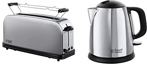 Russell Hobbs Toaster Grille-Pain, Fente Large Spécial Baguette, 6 Niveaux de Brunissage, Fonction Décongèlation - 21396-56 Adventure & Bouilloire 1L, Marquage Tasses,- 24990-70 Victory