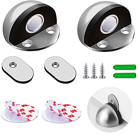 Fermaporta Magnetici ZUONAI 2 Pezzi Fermaporta a Magnete Adesivo Resistente in Acciaio Inossidabile Resistente, Nessuna Perforazione per Mantenere la Porta Aperta