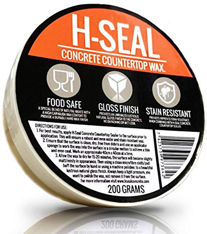 H-SEAL Concrete COUNTERTOP/WORKTOP Wax | FOOD SAFE | GLOSS FINISH | Increased STAIN RESISTANCE | High Temp (Includes: Wax Applicator & Polishing Cloth) (200G Kit)