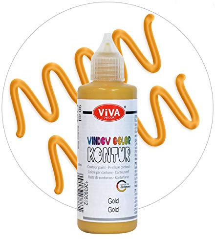 Viva Decor Window Color KONTUR (Gold, 90 ml) Fenstermalfarben für wieder abziehbare Bilder und Sticker für Deko, Spiegel, Fliesen, Vasen und Fenster - Made in Germany