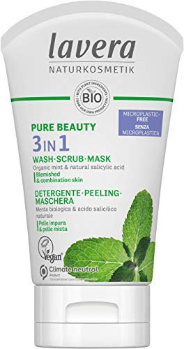 lavera PURE BEAUTY 3in1 Cleansing Peeling Mask - Organic Mint and Salicylic Acid - Deep Cleansing, Mattifying - Vegan, Organic (1 x 125ml)