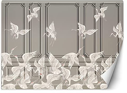 Feeby Papier Peint Intisse Oiseaux Ornement Décoration 400x280 cm gris Déco Murale Trompe L' Oeil Tapisserie Moderne Salon Chambrea' Coucherr Salle De Bain Cuisine Abstrait Texture Grues