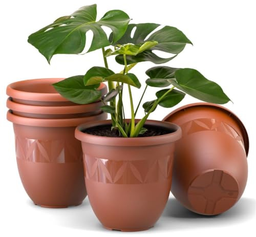 Plastard Übertopf 5er-Set Ø 40 cm Terrakotta, 25 Liter, Garten & Balkon | UV- und frostbeständiger Kunststoff. optionaler Drainageöffnung, Pflanzkübel für Innen- und Außenbereiche, Deko Blumentopf