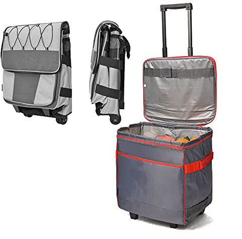 Einkaufswagen Faltbar Leise 2 Doppelräder Schwerlast 40kg groß 45L Wasserdicht Reißverschluss Isolierbeutel aus Aluminiumfolie Trolley-Tasche für Supermarkt Reisen Picknick Camping Shipping Trolley