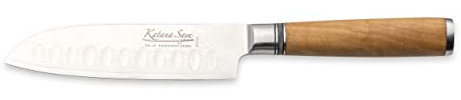 Katana Saya 12cm Santoku Knife, 67-Layer VG-10 Damascus Stainless Steel, Olive Wood Handle, Silver