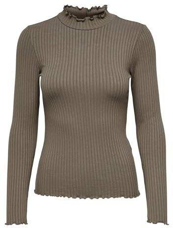 JDY Jdyfransiska L/S Highneck Top Jrs Noos, Maglia manica lunga Donna, Marrone (Walnut), L