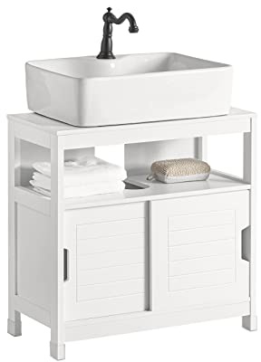 SoBuy Mueble bajo Lavabo con Puertas Correderas y Alfombrillas Impermeables -Mueble Baño, Muebles auxiliares de Baño Blanco, 60x30x60cm, FRG128-W