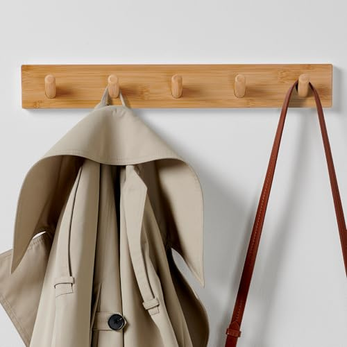 LARHN Perchero Pared Madera - 5 Colgadores - 43 cm - Percheros Pared de Diseño para Recibidores, Entradas, Dormitorios Modernos, Habitaciones Infantiles y Baños