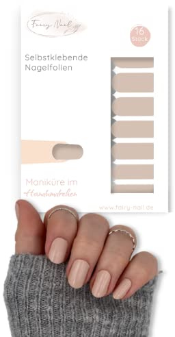 Fairy Nail selbstklebende Nagelfolien einfarbig Maniküre Nailwraps Nagelsticker 16 Nagellackstreifen Nagelaufkleber (Beige)