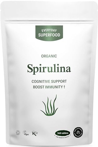Organic Spirulina Tablets (360 Tablets) Raw Cold Pressed Spirulina Algae Certified Vegan & Kosher