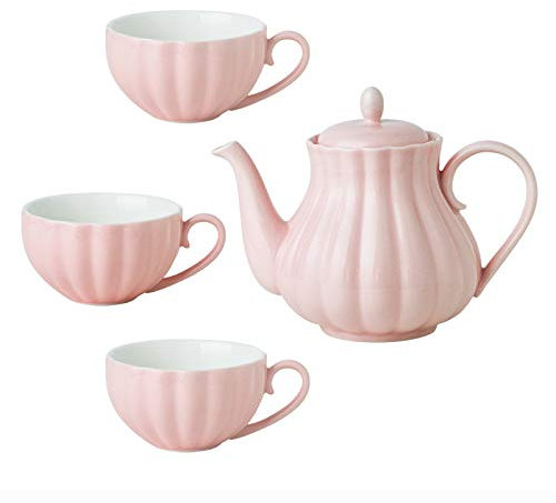 HWSY Utility 4 Pieces Porcelain Tea Sets Afternoon Tea Set for Adults European Style Coffee Cups Sets Vintage Pink Wedding Tea Service Teapots Interesting