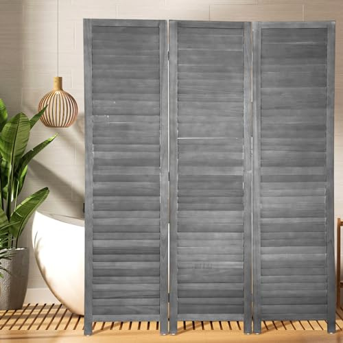 BLKMTY Room Divider 3 Panel Privacy Screen Folding Screen Tall Wood Dividers Freestanding Portable Partition Wall Divider Space Seperate Indoor Home Furniture for Bedroom, Gray