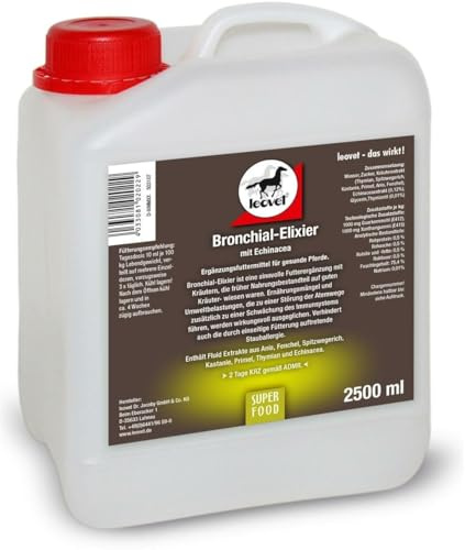 RL24 leovet - Bronchial Elixier – 1 x 2500 ml Flasche | Ergänzungsfuttermittel mit Anis & Echinacea – wohltuende Wirkung auf Bronchien & Atemwege – Kräuter-Saft für Pferde