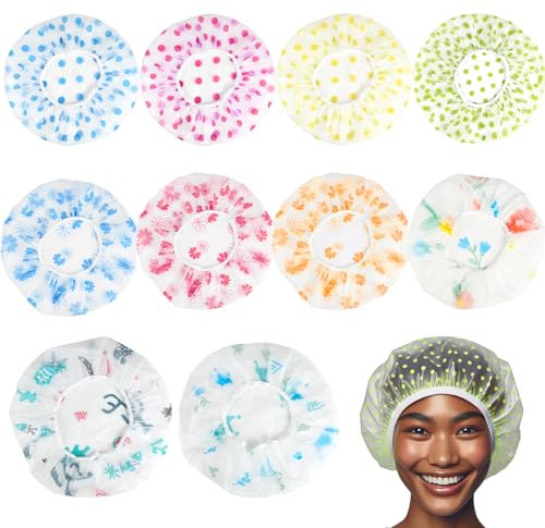 10 Pezzi Cuffia Doccia Donna, Cuffia Doccia Impermeabile Riutilizzabile, Cuffie Doccia Elasticizzata, Cuffia per Doccia Colorata per Casa, Hotel, Viaggi, Spa, Make up
