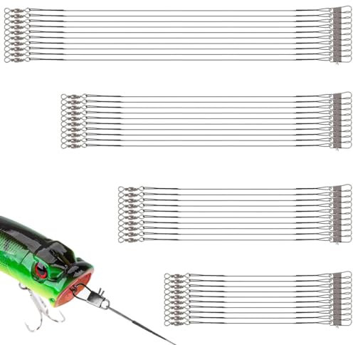 RDNKVB Leader Mit Wirbel,Karabiner Stahlvorfach,Stahlvorfächer 4größen Edelstahl Vorfächer,Stahlvorfach Hecht Schwarz Spinnvorfach Vorfachschnur Zum Spinnangeln,Angelvorfächer Für Süßwasser 40 Stück