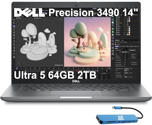 2025 Dell Precision 3490 Mobile Workstation AI PC Laptop (14 FHD, Intel 16-Core Ultra 7 155H (> i9-12900H), 64GB DDR5, 2TB SSD) Business, Engineer, IST HUB, Thunderbolt 4, 1080p Webcam, Win 11 Pro