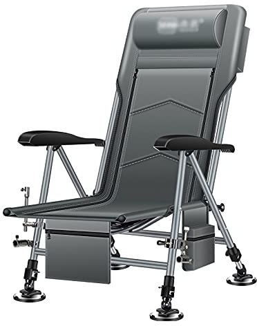 Angelstühle für Erwachsene Angelstuhl Multifunktional Wild Folding Recliner mit Kissen for Reise Camping Strand All-Terrain Chaise Lounge Seat Campingstühle ( Color : Gray with fishing chair bag )