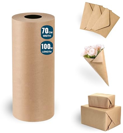 Geschenkpapierrolle, natürliches Kraftpapier, 70 cm x 100 m (1 Stück) – Verpackungspapier für Handwerk, Souvenirs oder Verpackung von Geschenken zu Weihnachten und Geburtstag