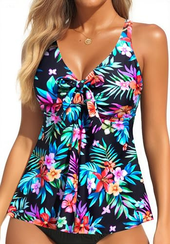 Yonique Womens Flowy Tankini Tops Only Modest Swim Tops Loose Fit Bathing Suit Tops No Bottom Multi Floral XL