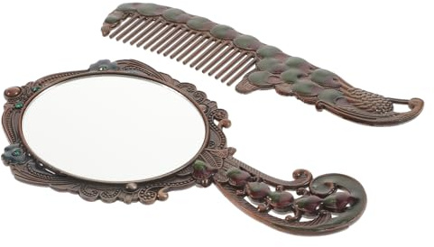 Healeved Miroir De Maquillage Portable Vintage Petit Format avec Peigne en Alliage Rouge pour Filles Et Femmes Usage Quotidien Paquet à Main