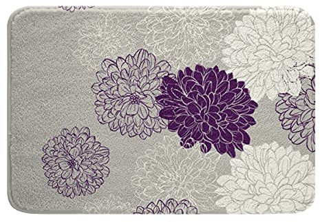 Alfombra De Baño Felpudo De Bienvenida Atrapar Suciedad Felpudo Exterior Duradero Alfombra Puerta para Garajes Interior Entrada Casa 40X60Cm Flor Moderna Flores Púrpuras Grises