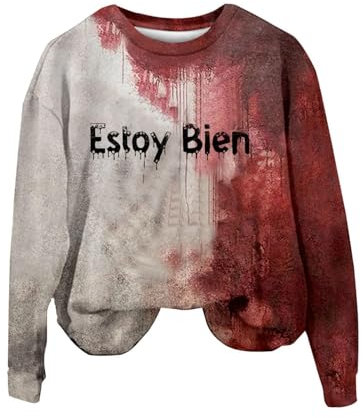 HAOLEI Sale Halloween Print Sweatshirt Damen I'm Fine Blood Kurzarm V-Ausschnitt Pullover mit Blutigem Bedrucktes Shirts Blut Verletzung Halloween-Kostüm Horror Leicht Sweatshirt Tops Oberteil