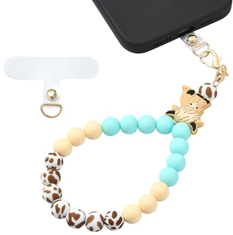 BEEFLYING Dragonne de téléphone en silicone perlée, cordon de téléphone portable avec languette d'attache, bracelet élastique mains libres pour femme, couleurs mélangées 10