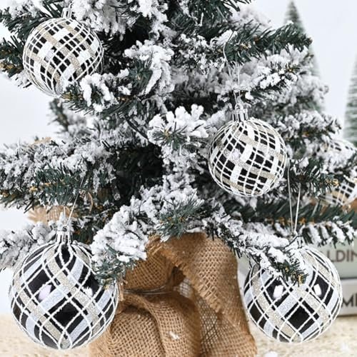 Weihnachtskugel-Deko-Set, 6 Stück, stilvolle schwarz-weiße Ornamente für Feiertage (6 cm)