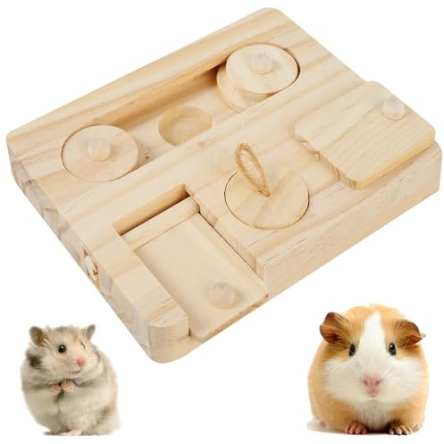 6 in 1 Hamsters Foraging Toy with Food Holes - Wooden Interactive Enrichment Treat Dispenser for Mental Stimulation - Rabbit, Hamster, Guinea Pig Accessories