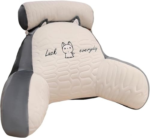 LANPEW Rückenkissen für Bett und Sofa mit Armlehnen Ergonomisches Lesekissen Erwachsene Atmungsaktives Lesesitzkissen mit Abnehmbarem Bezug Für Lesen,Arbeiten (Latex grau, 80 * 60cm)