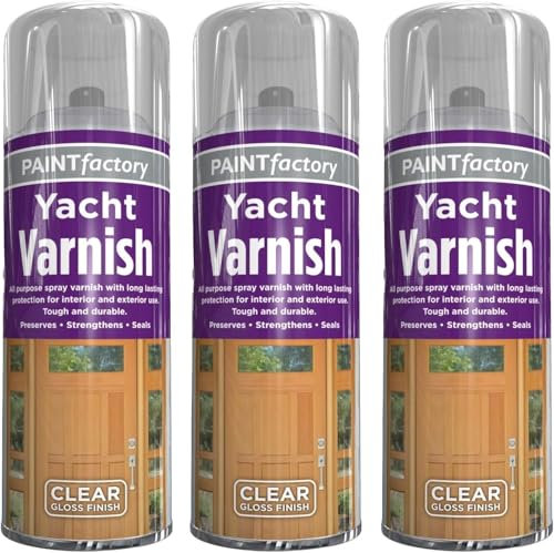 GSV Essentials Clear Gloss Yacht Varnish Spray Paint, All Purpose Spray Varnish Spray Paint, Long Lasting Protection for Interior & Exterior Use, Tough & Durable, 250ml (3 PCS)