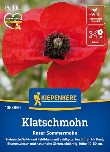 Kiepenkerl Klatschmohnsamen Roter Sommermohn 1063850, Blumensaat | Farbenfrohe Mohnsamen mit leuchtend roten Blüten, Blumenwiese, Aussaat ab Spätsommer, insektenfreundlich