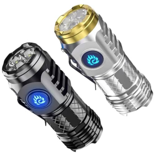 Three-Eyed Monster Mini Flashlight – High Lumen Rechargeable Pocket Light, Waterproof Thumb-Sized LED Flashlight for Camping, Emergency, Outdoor & Everyday Carry(Black+Silver)