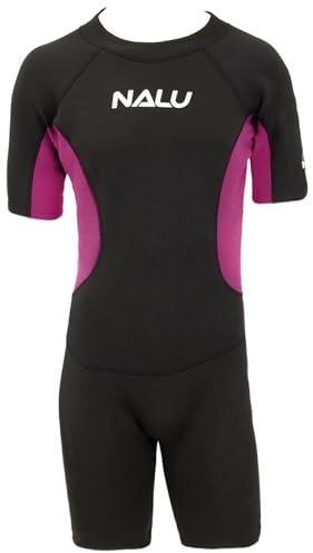 NALU Combinaison de plongée courte en néoprène extensible de 3 mm pour enfants, tour de poitrine de 71,1 cm, pour la natation, le surf, la plongée – Pour garçons et filles âgés de 8 à 9 ans